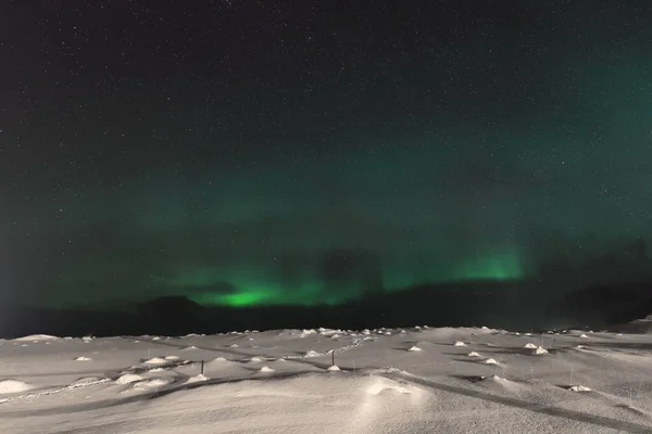 Grönt Ljus Aurora Borealis Lyser Upp Från Sandelva Slätten Och — Stockfoto