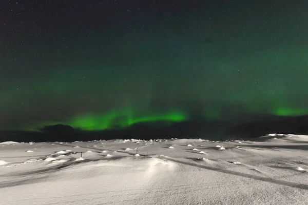 Grönt Ljus Aurora Borealis Lyser Upp Från Sandelva Slätten Och — Stockfoto