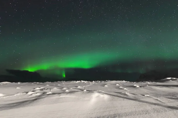 Grönt Ljus Aurora Borealis Lyser Upp Från Sandelva Slätten Och — Stockfoto