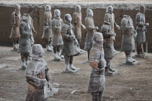 Bojovníci Terakotové Armády Pohřební Sochy Zobrazující Armádu Qin Shi Huanga — Stock fotografie