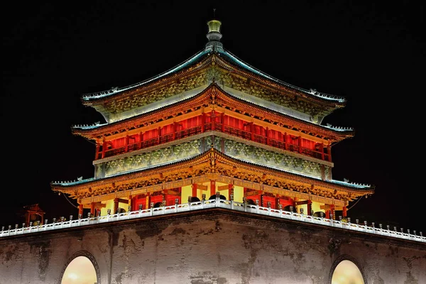 Night View Brightly Illuminated Corner Zhonglou Bell Tower Built 1384 — Stock Photo, Image