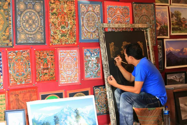 Local artist at thangka paint. Pokhara-Nepal. 0759 — Stock Photo, Image