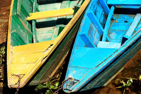 Barcos de madeira no lago Phewa. Pokhara-Nepal. 0714 — Fotografia de Stock