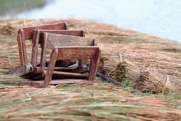 Wooden seats for rowboats. Chitwan-Nepal. 0934 — Stock Photo, Image