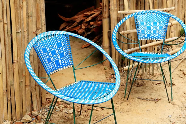 White-blue plastic-metal chairs. Namo Buddha-Nepal. 1024 — Stock Photo, Image