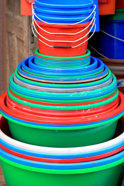 Plastic pails and basins. Panauti-Nepal. 1096 — Stock Photo, Image