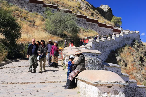 Turisté i místní. Cesta dolů Potala-Lhasa-Tibet. 1406 — Stock fotografie