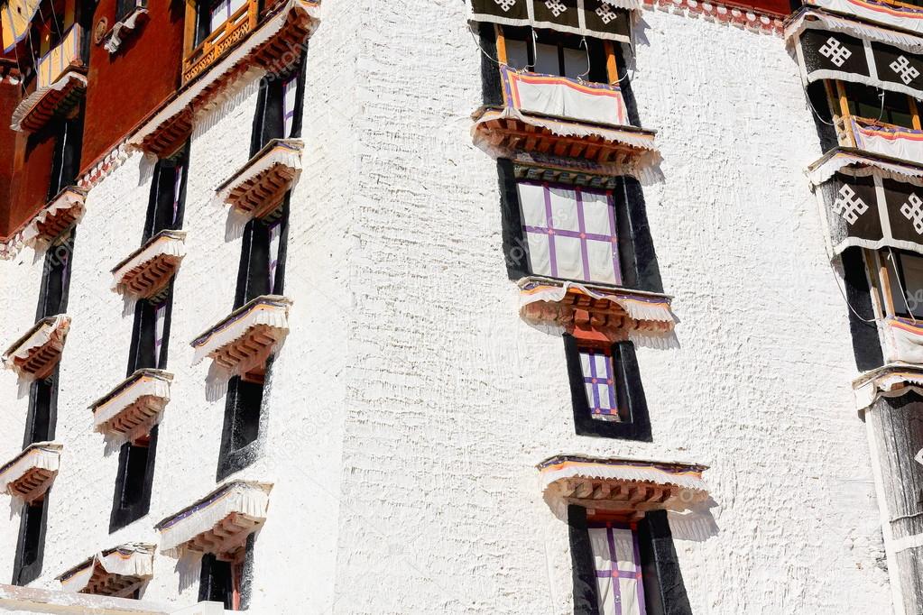 Whitewashed walls and windows of the Potala. Lhasa-Tibet. 1394