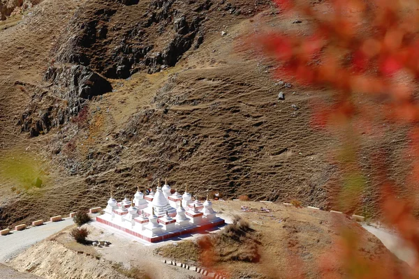 Küçük beyaz stupas-Drak Yerpa Manastırı. Lhasa pref.-Tibet. 1494 — Stok fotoğraf