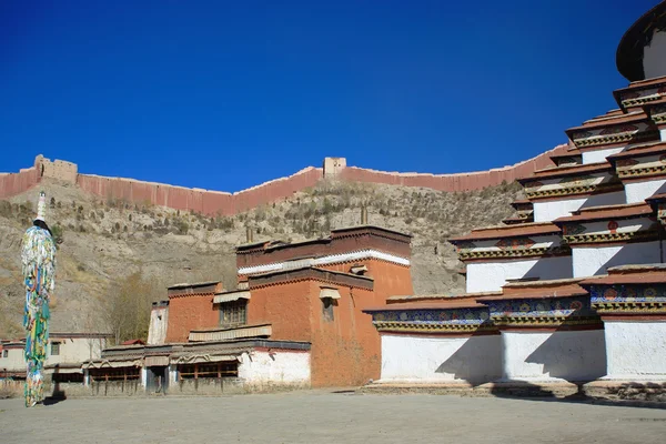Buddhistiska flaggstång. Pelkhor Chode-kloster. Gyantse-Tibet. 1638 — Stockfoto