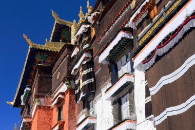Makaras-dhvajas-lotus çiçekleri rootop Tashilhunpo Manastırı. Shigatse-Tibet. 1714