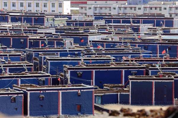 Buildings on both banks of Chong Chu-river. Sakya-Tibet. 1866 — Stock Photo, Image