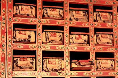 Buddhist scrolls library. Sakya-Tibet. 1874 clipart