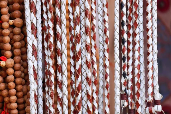 Rudraksha seed and braided leather bracelets. Kathmandu-Nepal. 2029 — Stock Photo, Image