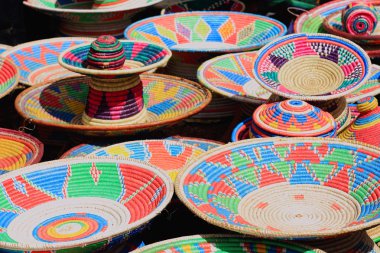 Colorful basketry in the sunday market. Senbete-Ethiopia. 0048 clipart