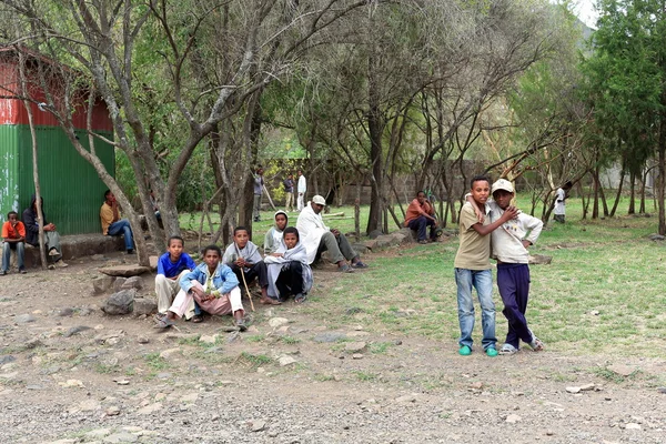 Group of devotees inside Bete Gebriel church compound. Kombolcha-Ethiopia. 0079 — Stock Photo, Image