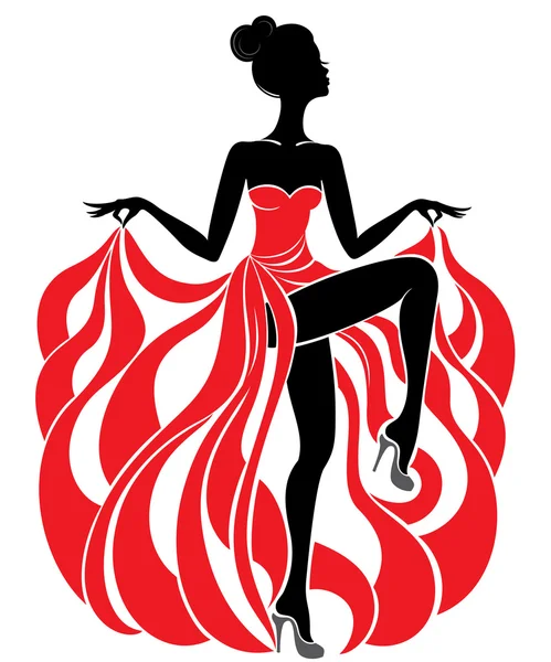 Kırmızı elbiseli genç güzel dansçı kız