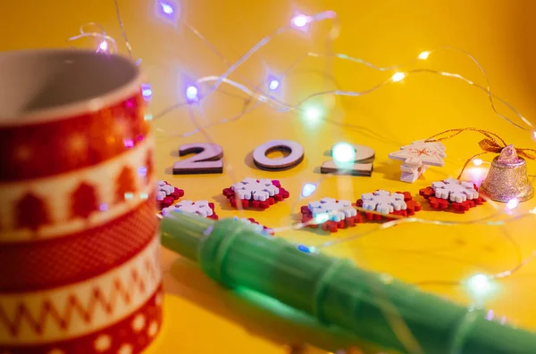 Gelukkig Nieuwjaar 2021 Achtergrond Warme Kleuren Met Bokeh — Stockfoto