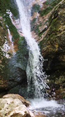 Dağ nehri yağmur ormanlarında akıyor. Bitmek bilmeyen meditasyon videoları, tropikal egzotik orman ormanlarında akış. Ormanın derinliklerindeki dereler taşların arasında akıyor. Şelale şelaleleri, yeşillikler ve ağaçlar. Kusursuz döngü
