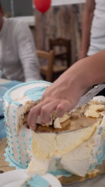 Bir tatil pastası kes, tabakta bir pasta