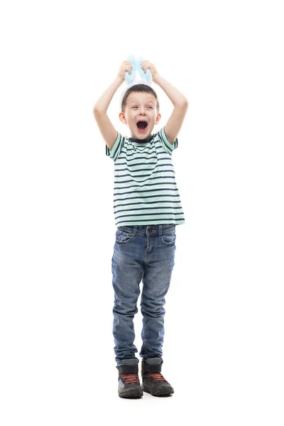 Mignon Enfant Excité Tenant Chapeau Oreilles Lapin Pâques Hurlant Regardant — Photo