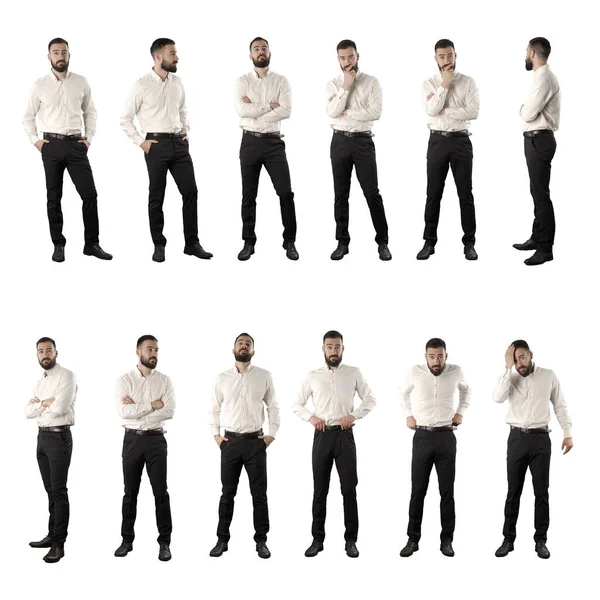 Conjunto Homem Negócios Confiante Posando Pensando Vestindo Corpo Inteiro Isolado — Fotografia de Stock