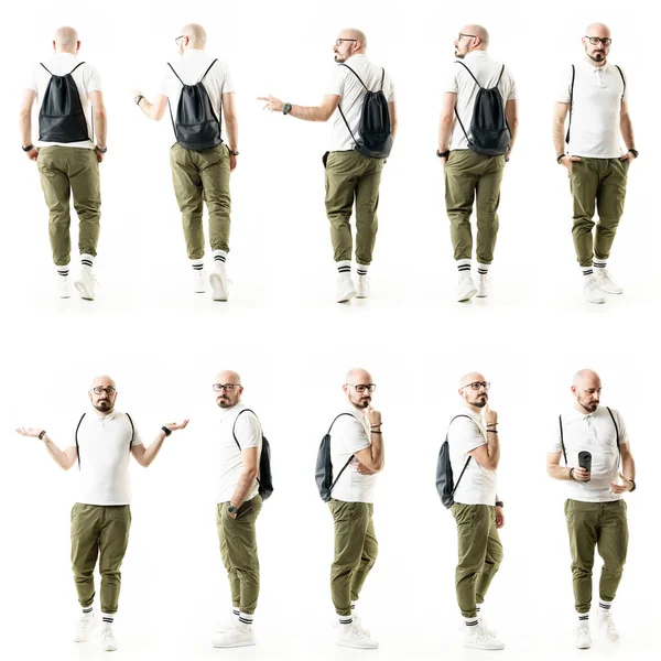 Colagem Pessoas Elegantes Nerds Inteligentes Hipster Andando Para Trás Vista — Fotografia de Stock