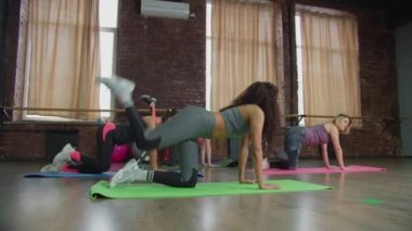 Çok ırklı fit kadınlar yangın musluğu egzersizi yapıyor.