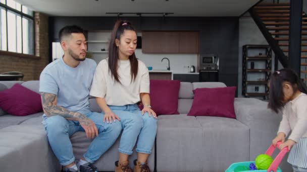 Joyful asian family having fun together at home — Stock Video