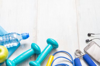 Fitness diyet ve spor vites ile sağlıklı yaşam konsepti arka plan