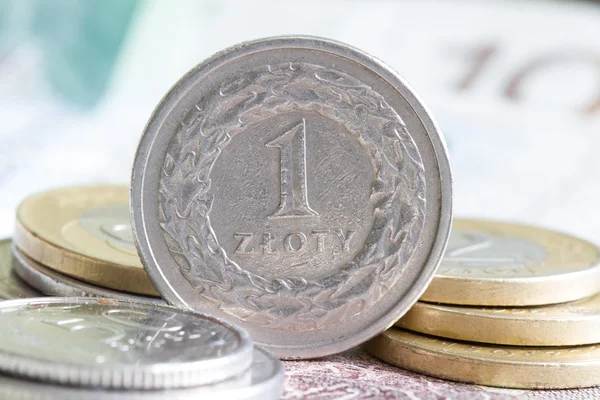 Polish money coins macro closeup — Stock Photo, Image