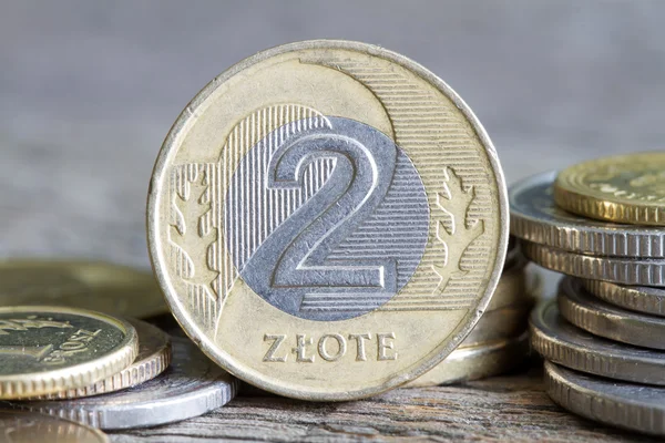 Monedas de dinero polaco macro primer plano —  Fotos de Stock