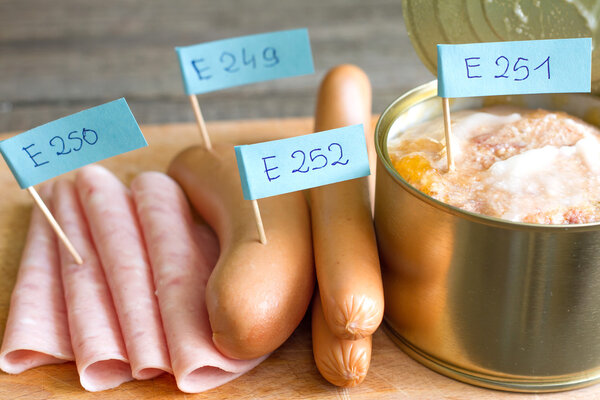 Unhealthy meat poisonous chemical junk food and ingredients