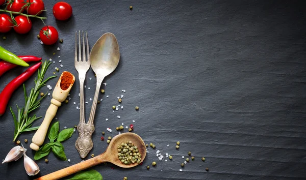 Meny mat kulinariska frame konceptet på svart bakgrund — Stockfoto