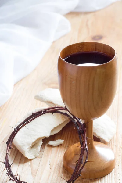 Вино Пасхальний Хліб Колючки Ісус Свята Вечеря Страсті Христові Концепції — стокове фото
