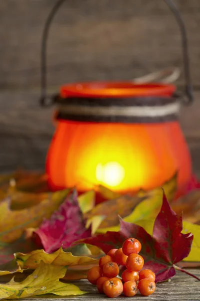 Осіннє листя з ліхтарем абстрактний фон — стокове фото