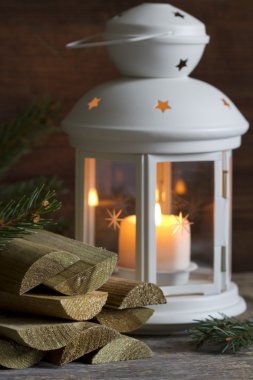 Noel fener şömine için odun ile soyut