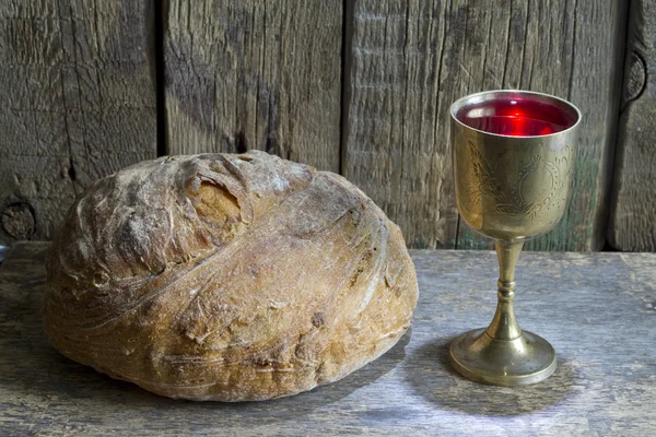 Bread and wine holy communion sign symbol — Stock Photo, Image