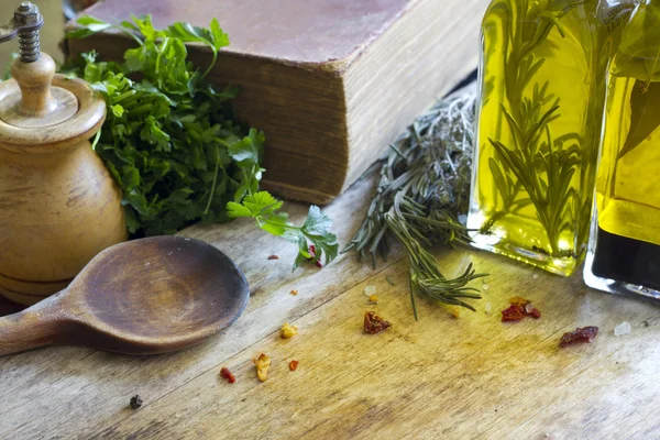 Tavolo retrò in cucina cibo astratto concetto di sfondo — Foto Stock