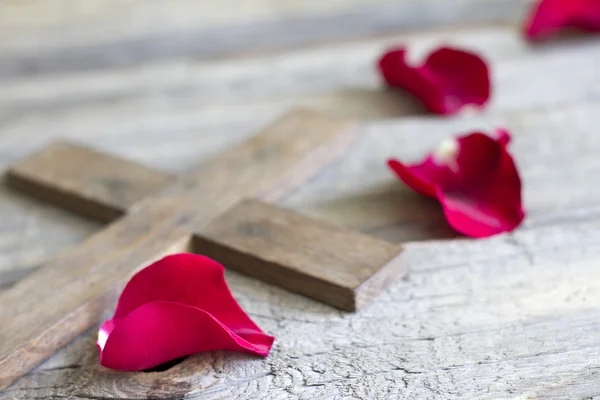 Kreuz und Rose abstrakte Religion Zeichen Symbol-Konzept — Stockfoto