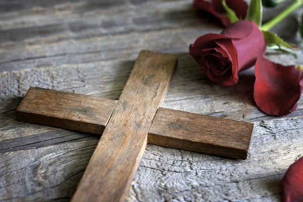 Kreuz und Rose abstrakte Religion Zeichen Symbol-Konzept — Stockfoto