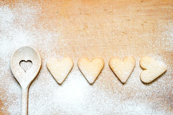 쿠키 제빵 개요와 나무 숟가락 — 스톡 사진