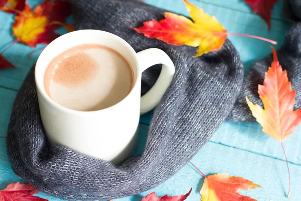 Csésze kakaót, az őszi levelek absztrakt csendélet — Stock Fotó