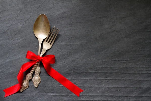 Cubertería de Navidad en la mesa fondo abstracto de la comida — Foto de Stock