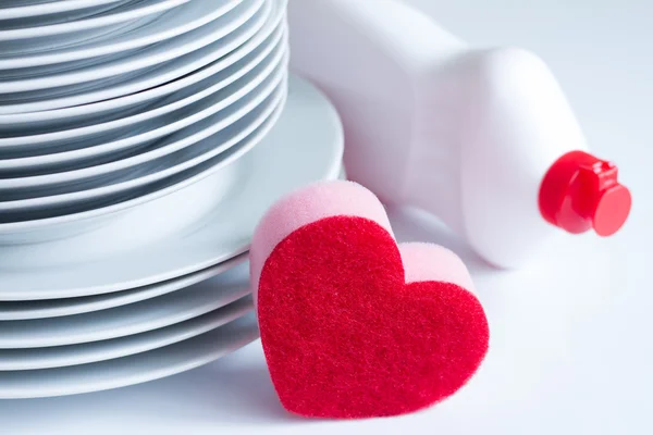 Ik hou van wassen gerechten Valentines abstract begrip — Stockfoto