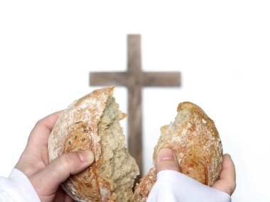 Son akşam yemeği Paskalya konsept olarak ekmek paylaşımı