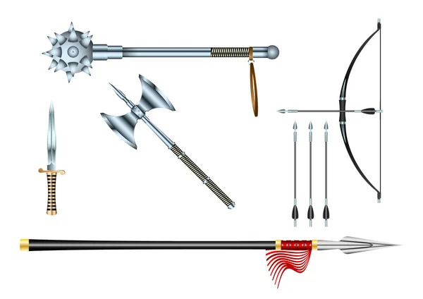 现实主义3D套钢制战斗冷兵器 — 图库矢量图片