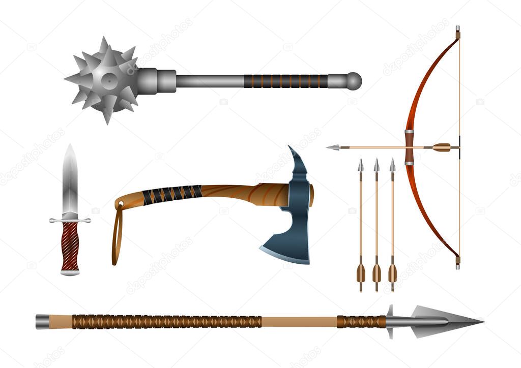 Realistic 3d Set Iron fighting cold weapon