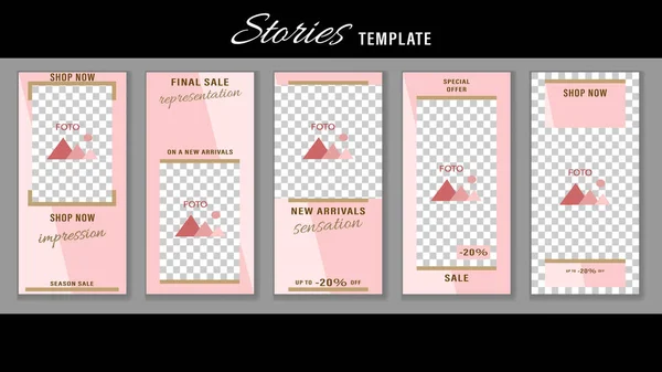 Düzenlenebilir moda hikayeler pembe renkli geometrik çerçeveler. Sosyal medya tasarımı.