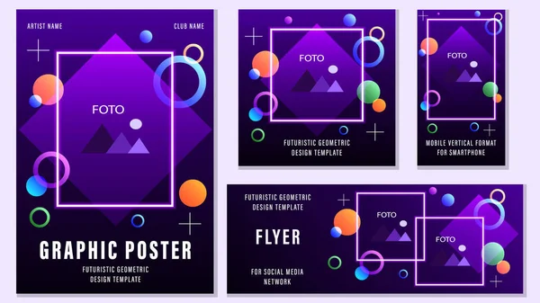 Set Flyers Futuristic modèles géométriques pour les médias sociaux. — Image vectorielle